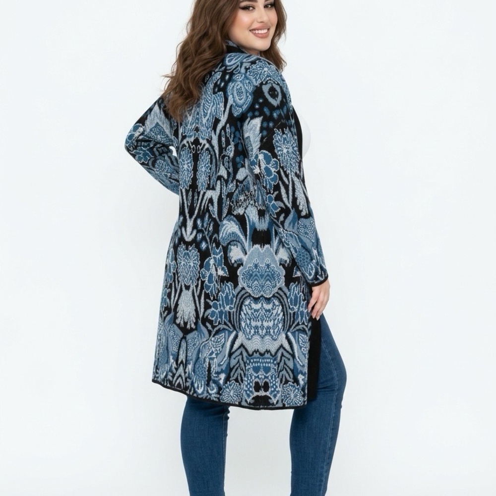 J. Jill Black and Blue Patterned Long Sleeve Coat